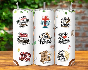 SPANISH Bible Motivational Quotes 20oz Skinny Tumbler Sublimation Designs, Tumbler Wrap Png, Do it Yourself, Christian Gift for Her