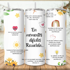 Diseños de sublimación para vasos delgados de 20 oz con citas motivacionales de la Biblia en español, envoltura para vasos en formato PNG, hágalo usted mismo, regalo cristiano para ella