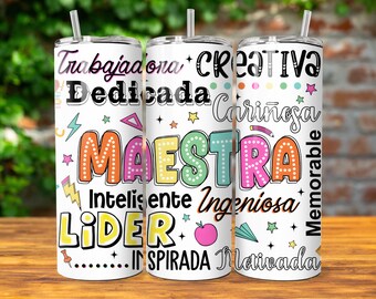 Insegnante di spagnolo Tumbler Wrap Seamless Sublimazione Insegnante Apprezzamento Design PNG, 20 oz Skinny Tumbler Wrap Teacher Life Tumbler PNG