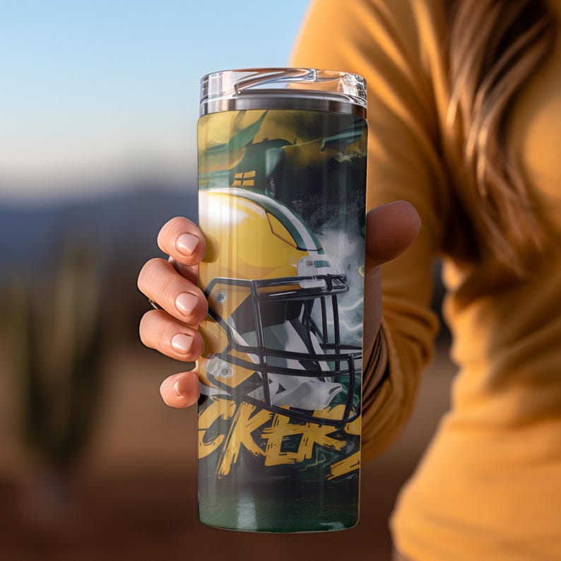 Green Bay 20oz Skinny Tumbler Wrap PNG, Sport 20oz Tumbler PNG, Mascot Sublimation Tumbler PNG Digital Download, Football Tumbler image 4