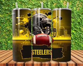 Pittsburgh 20oz Skinny Tumbler Wrap Design Sublimation, American Football Tumbler, 20oz Template Straight Tumbler Wrap,Instant Download, PNG