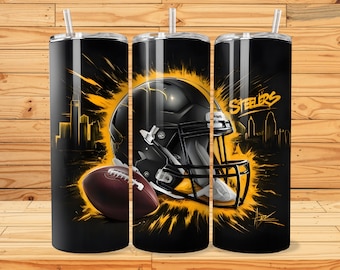 Pittsburgh 20oz Skinny Tumbler Wrap Diseño Sublimación, Vaso de fútbol americano, Plantilla de 20oz Envoltura de vaso recto, Descarga instantánea, PNG