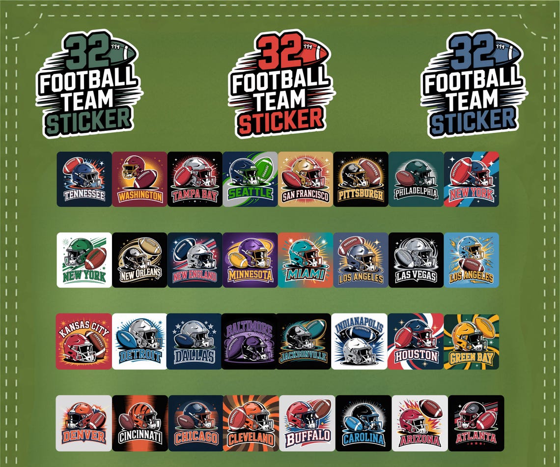 32 Football Team Stickers Design Bundle | PNG Digital Download | Sports ...