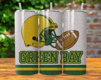 Copo Slimny Green Bay de 20 onças PNG, Copo Esportivo de 20 onças PNG, Copo de Sublimação de Mascote PNG Download Digital