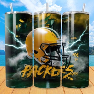 Green Bay 20oz Skinny Tumbler Wrap PNG, Sport 20oz Tumbler PNG, Mascot Sublimation Tumbler PNG Digital Download, Football Tumbler image 2