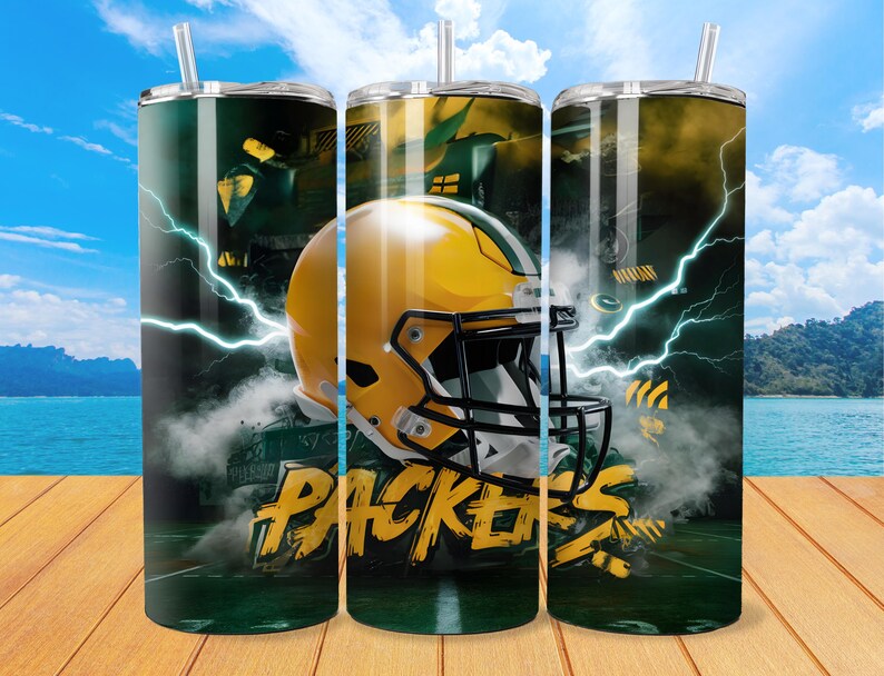 Green Bay 20oz Skinny Tumbler Wrap PNG, Sport 20oz Tumbler PNG, Mascot Sublimation Tumbler PNG Digital Download, Football Tumbler image 2