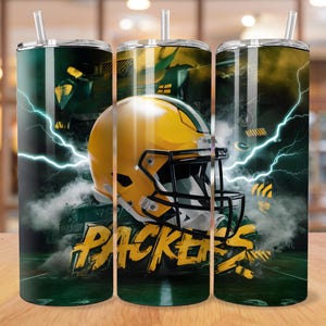 Green Bay 20oz Skinny Tumbler Wrap PNG, Sport 20oz Tumbler PNG, Mascot Sublimation Tumbler PNG Digital Download, Football Tumbler image 3