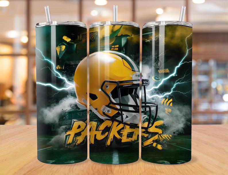 Green Bay 20oz Skinny Tumbler Wrap PNG, Sport 20oz Tumbler PNG, Mascot Sublimation Tumbler PNG Digital Download, Football Tumbler image 3