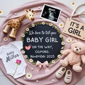 Girl Pregnancy Announcement Digital Baby Announcement Boy Gender Reveal Social Media Reveal Editable Template Its a Girl Little sister