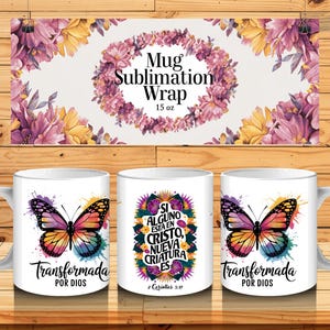 Frases religiosas Mug Wrap 15 oz - Spanish Bible Verse Mug Sublimation Templates - Religious Mug Wrap - Mug PNG - Instant Download