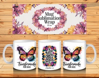 Frases religiosas Mug Wrap 15 oz - Modelli per sublimazione di versi della Bibbia spagnola - Tazza religiosa Wrap - Tazza PNG - Download immediato