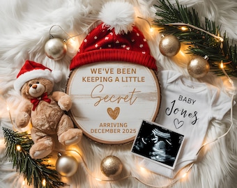 Christmas Pregnancy Announcement Holiday Digital Baby Announcement Editable Template Instant Download Girl Gender Reveal Special Gift