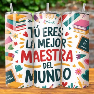 Spanish Teacher Tumbler Wrap Seamless Sublimation Teacher Appreciation Design PNG, 20 oz Skinny Tumbler Wrap Teacher Life Tumbler PNG