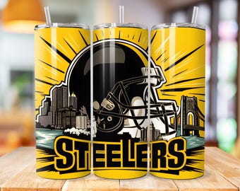 Pittsburgh 20oz Skinny Tumbler Wrap Diseño Sublimación, Vaso de fútbol americano, Plantilla de 20oz Envoltura de vaso recto, Descarga instantánea, PNG