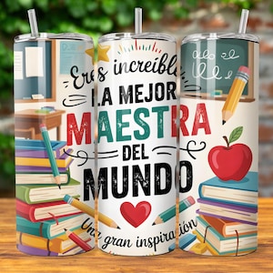 Spanish Teacher Tumbler Wrap Seamless Sublimation Teacher Appreciation Design PNG, 20 oz Skinny Tumbler Wrap Teacher Life Tumbler PNG
