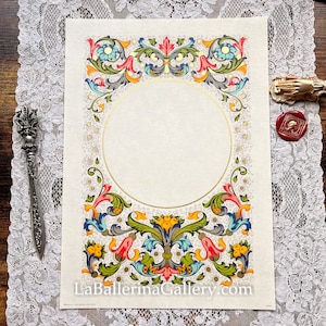 Italian parchment paper certificate diploma print old florentine pattern 2 sheets hot stamping wreath floral gold