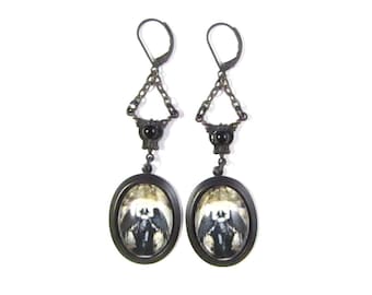 Dark Academia Collection Jophiel Gothic Archangel Earrings with Onyx Black Czech Glass Smooth-Domes Glass Gems & Black Brass Components