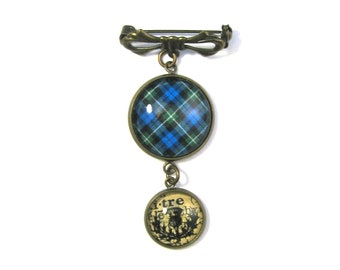 Scottish Tartan Jewelry - Ancient Romance - Campbell Clan Tartan Sweet Bow Brooch with Thistle Charm