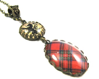 Scottish Tartan Jewelry Royal Stewart Tartan Necklace with Thistle Charm