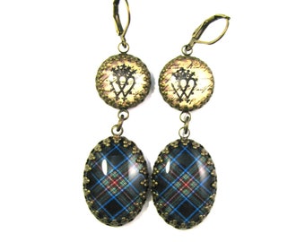 Scottish Tartan Jewelry Tartan Earrings Royal Stewart Tartan Earrings with Luckenbooth Charms