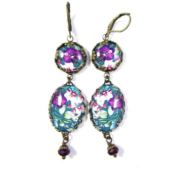 Chinoiserie Collection Luscious Orchids with Violet Purple AB Finish Czech Crystal Beads