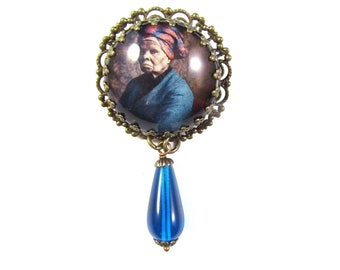 Women in History Collection Harriet Tubman Filigree Brooch with Capri Czech Glass Teardrop Bead