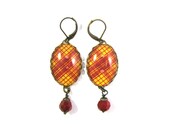 Scottish Tartan Jewelry Tartan Earrings MacMillan Ancient Clan Tartan Earrings w Cherry Red Czech Glass Beads