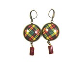 Scottish Tartan Jewelry Tartan Earrings Buchanan Clan Tartan Earrings w Cherry Red Czech Glass Beads