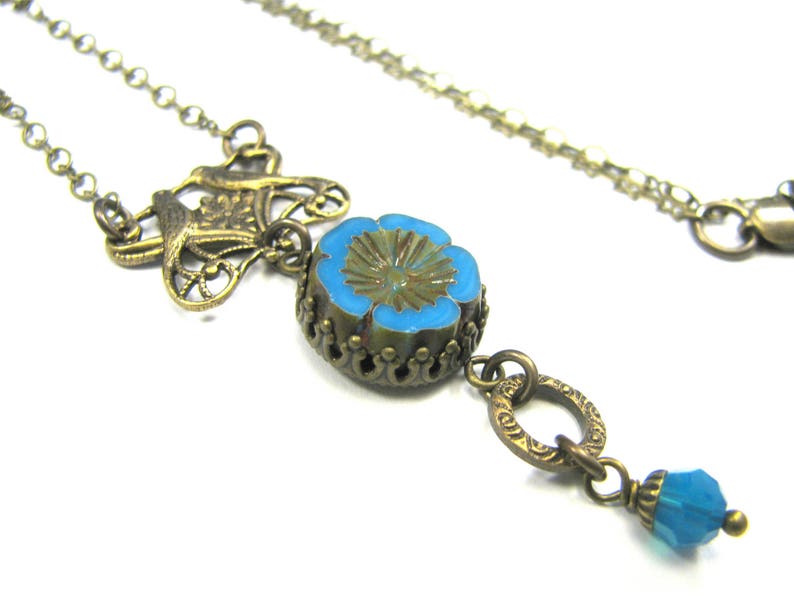SALE Boho Jewelry Boho Necklace Boho Bohemian Inspired Czech Glass Collection Claudette Necklace Cerulean Blue Turquoise Aqua Love Birds