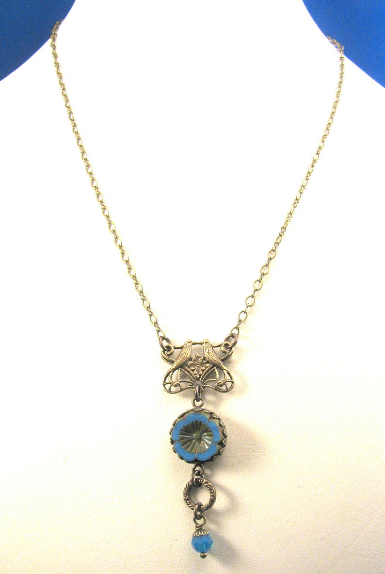 SALE Boho Jewelry Boho Necklace Boho Bohemian Inspired Czech Glass Collection Claudette Necklace Cerulean Blue Turquoise Aqua Love Birds