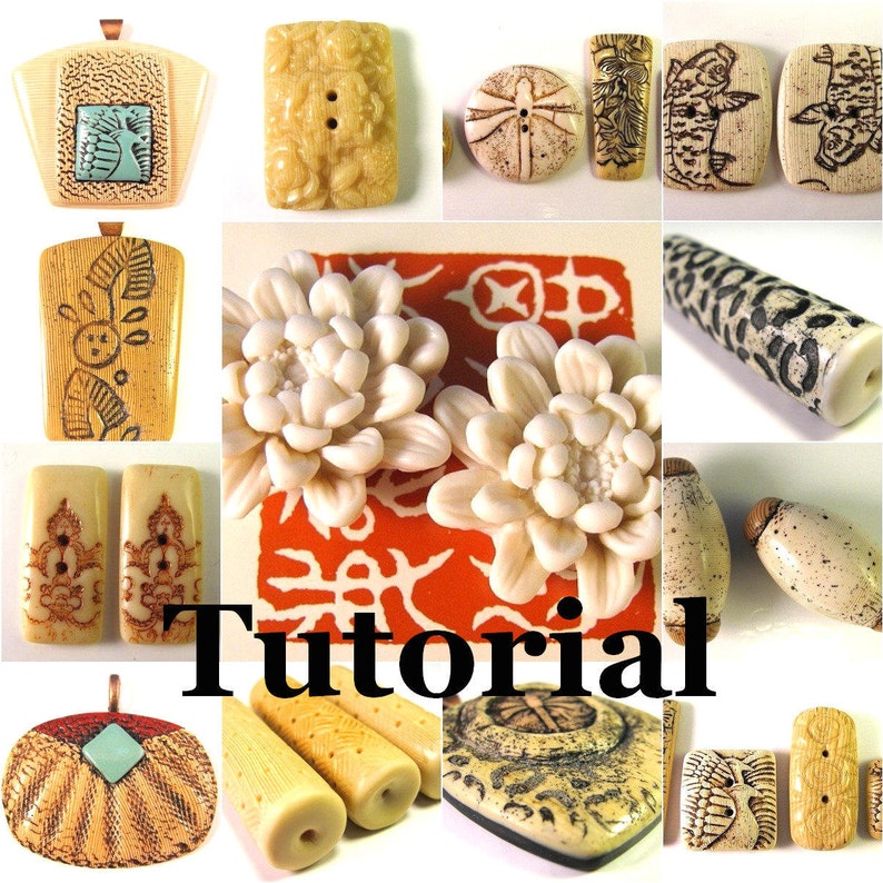 Polymer Clay Tutorial ENGLISH ONLY Digital Pdf Format Fabulous Faux Bone and Ivory 10 Recipes, 2 Methods, 6 Projects 2 Mini Finishing Tuts image 1