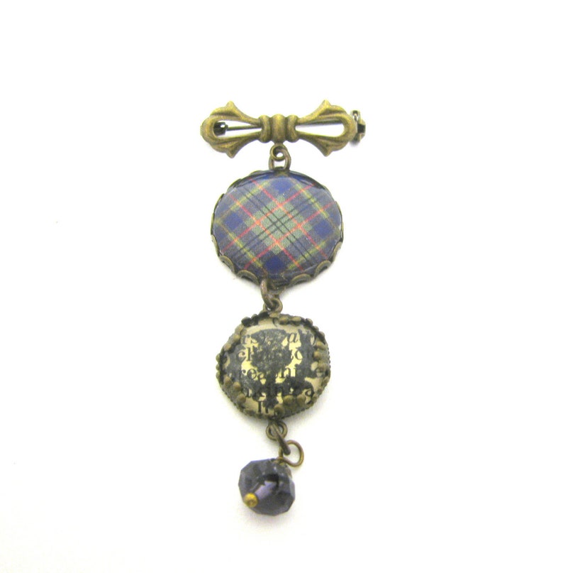 Scottish Tartan Jewelry Tartan Brooch Taylor Sweet Bow Brooch wThistle Charm /& Faceted Amethyst Czech Crystal Bead