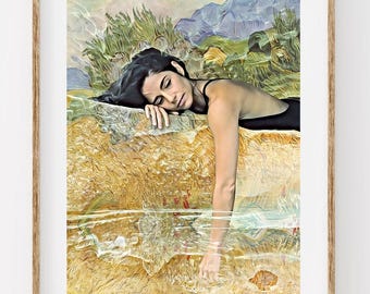 Surreal Woman Water Fine Art Print | Dreamlike Figurative Wall Art | Contemporary Portrait Painting