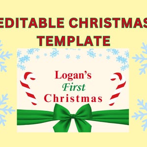 Letrero navideño editable, Mis primeras segundas vacaciones, Decoración para bebés, Descarga digital instantánea para imprimir, Navidad 2024, Bastones de caramelo, copos de nieve, lazo de regalo