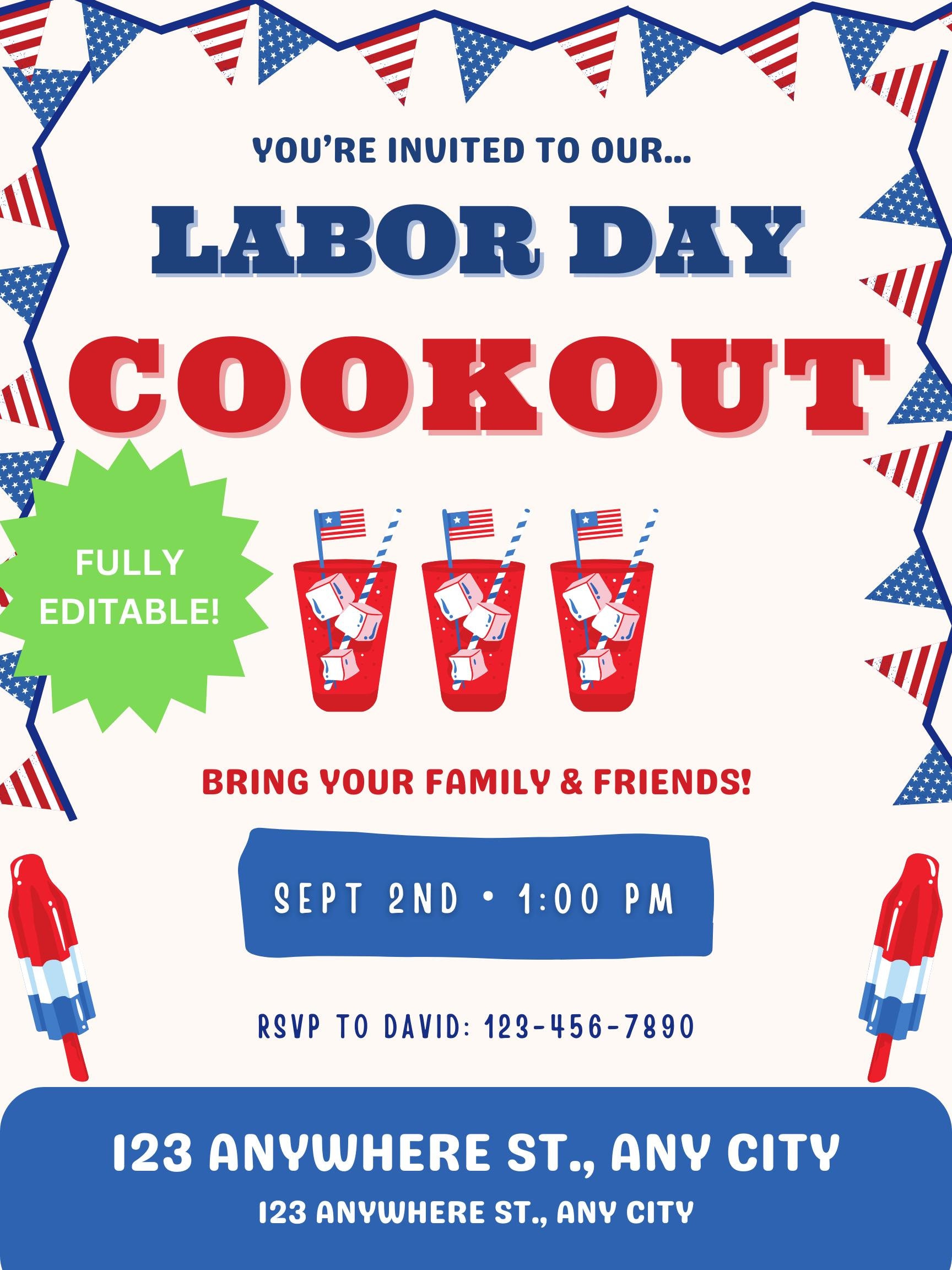 EDITABLE Labor Day Cookout BBQ Sign | Canva Template | Simple Easy ...
