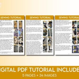 May include: Digital PDF sewing tutorial with 5 pages and 34 images. The tutorial provides instructions for making a cloak, with detailed steps and diagrams for cutting, assembling, and sewing the garment. The tutorial is designed for use with a Cricut machine.