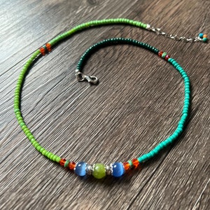 Handmade Green Peridot & Blue Moonstone Beaded Necklace