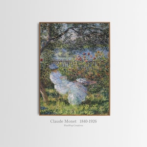 Vintage Claude Monet Painting Alice Hoschedé in the Garden, Famous Impressionist Portrait Painting Nature Garden Wall Art Digital Download