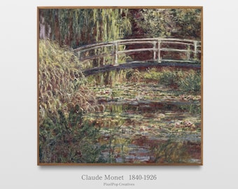 Claude Monet Water Lilies and Japanese Bridge, Symphony in Rose, Impressionist Landscape Painting Summer Garden Print Monet Wall Art Digital