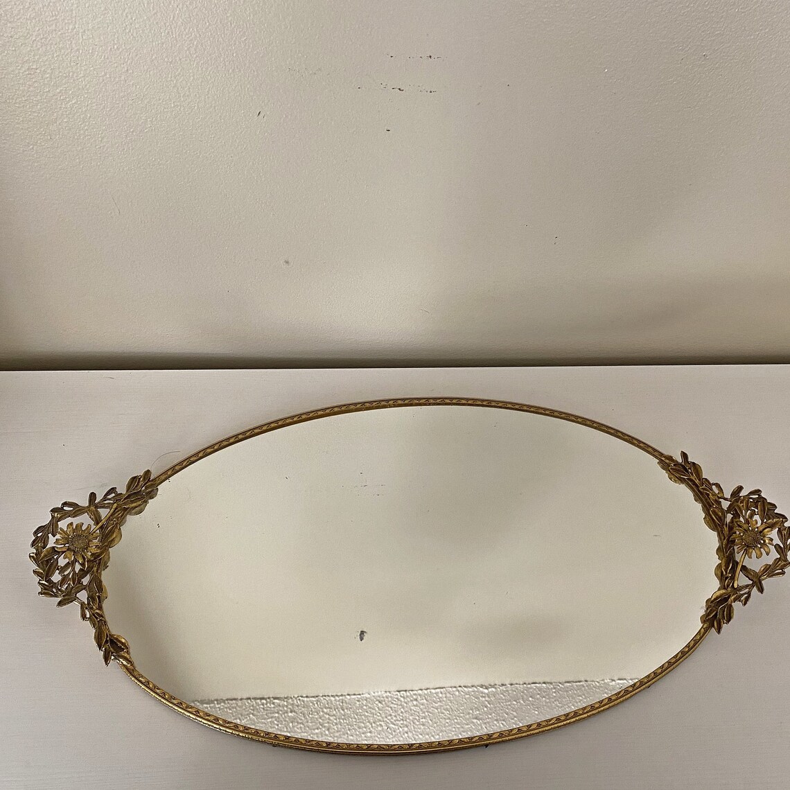 Vintage Ornate Brass Mirror Vanity Tray Etsy