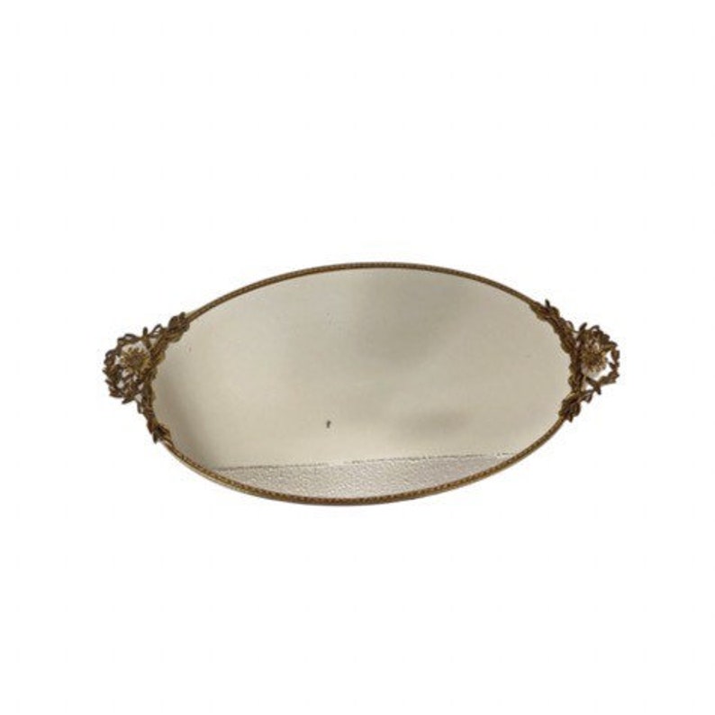 Vintage Ornate Brass Mirror Vanity Tray Etsy