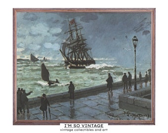 ship oil painting | nautical wall art | rustic harbor print | ocean scene | DIGITAL DOWNLOAD #213