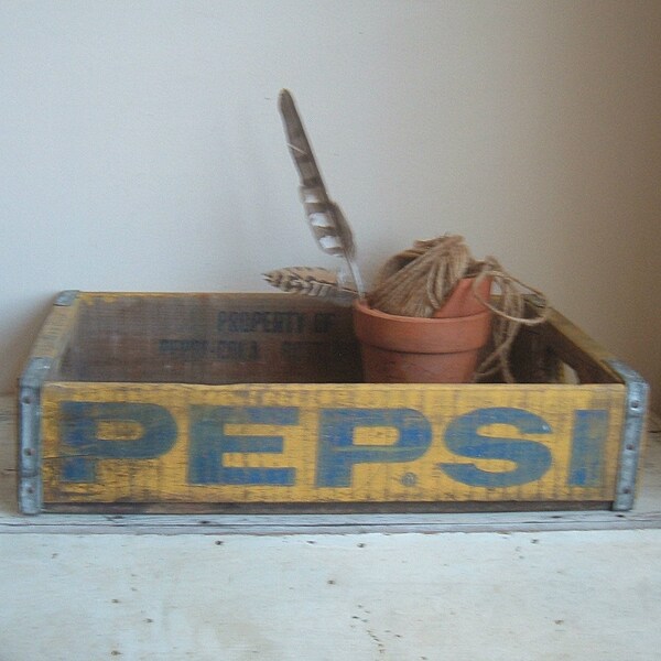 RESERVED for Melinda vintage yellow wood pepsi crate