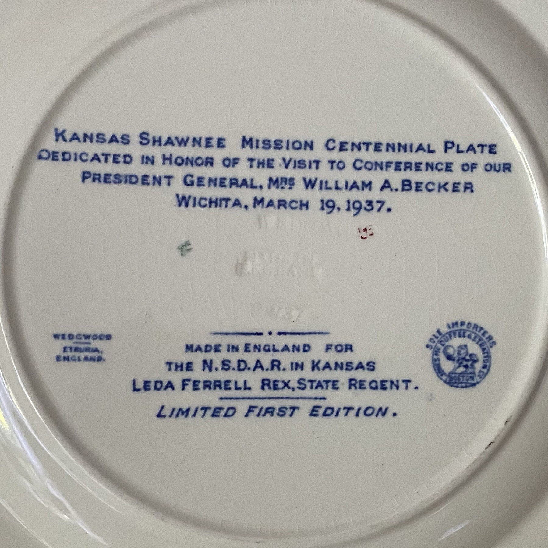 Rare Wedgwood Kansas Shawnee Mission Centennial Plate Blue Etsy