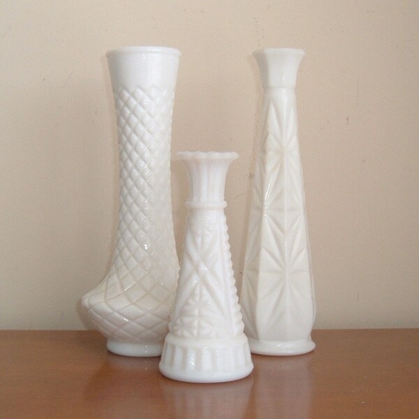 start a collection (no2) - 3 milk glass bud vases