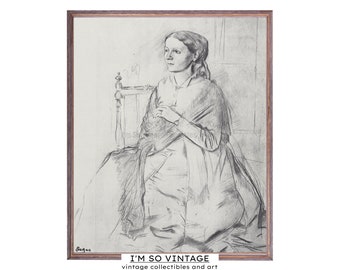 Antique Woman Sketch | Neutral Degas Print| Female Portrait | PRINTABLE DIGITAL DOWNLOAD | 334