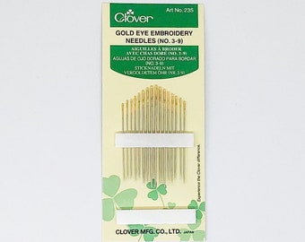 Agulhas de costura à mão, agulhas de olho grande, agulhas de bordado, agulha de bordado de olho dourado Clover #3-9, pacote com 16