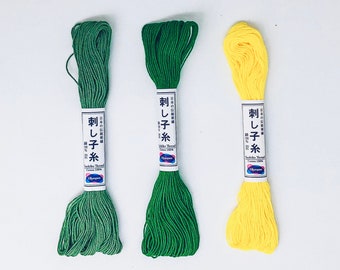 Hilo Sashiko, Hilo Sashiko Amarillo, Hilo Sashiko Verde, Hilo de Algodón Japonés para Amarillo Sashiko, Verde Virdiano