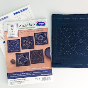 Sashiko Mini Sampler Kit, Sashiko Patterns,  Sashiko Sampler, Set of 5 Patterns, Preprinted on Cotton Fabric