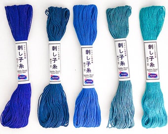 Hilo Sashiko, Hilo Sashiko Azul, Hilo de Algodón Japonés para Costuras Sashiko, Cian, Pavo Real, Cobalto, Azul Cielo y Ultramarino